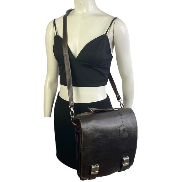 VINTAGE BROWN  LEATHER CROSSBODY BAG MESSENGER BAG UNISEX SHOULDER BAG MEN WOMEN - Picture 1 of 15